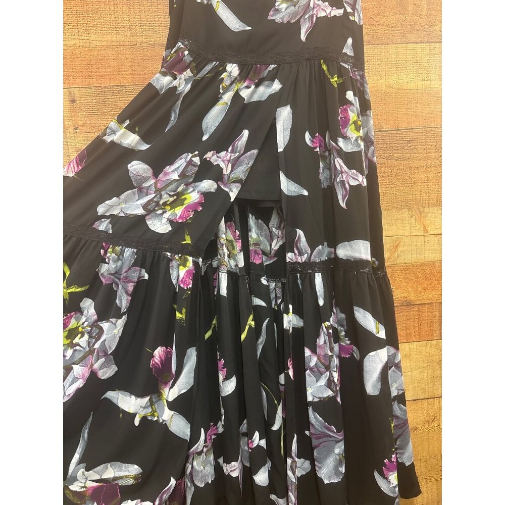 7th Avenue Design Studio Black Floral Tiered Maxi Skirt M Polyester - Picture 3 of 7